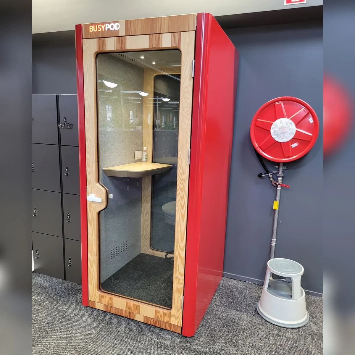 Busypod Phone Booth — Red sides / Pine frame