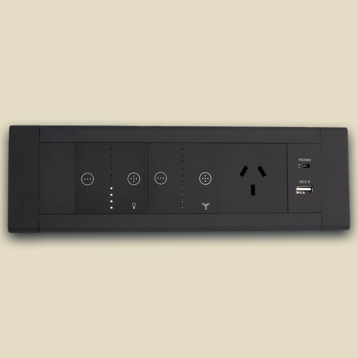 The in-pod control panel that sets fan speed and lighting